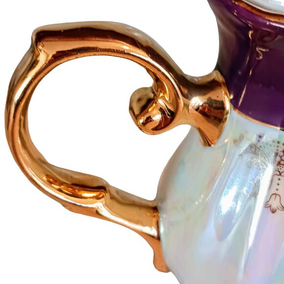GNA Fine Porcelain 8.5" Tea Pot GOLD Hand Painted Victorian Courtship Iridescent - Picture 4 of 16